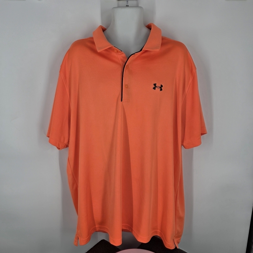 Under Armour Polo Mens 4XL Orange Blck Loose Fit HeatGear Golf Performance Shirt